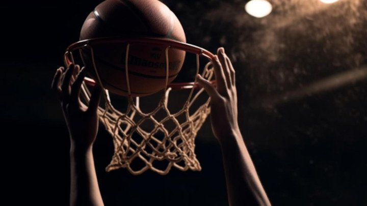Basketball Player Throwing Ball Through Hoop