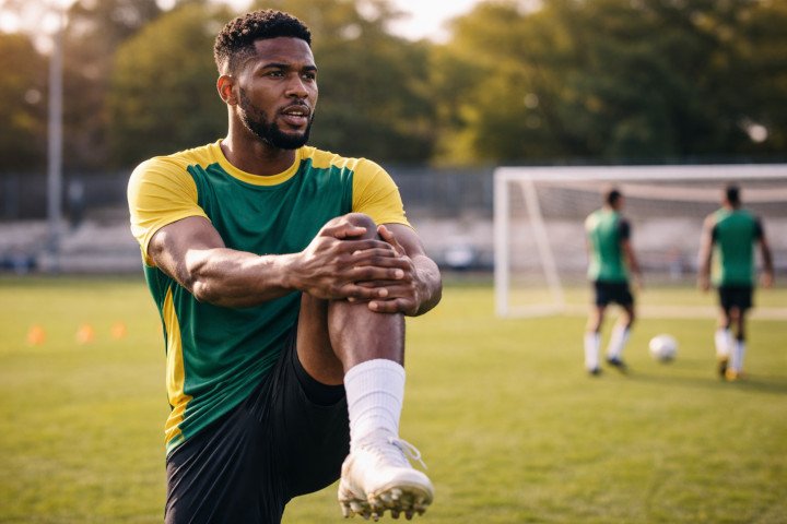 An athlete warms up before training