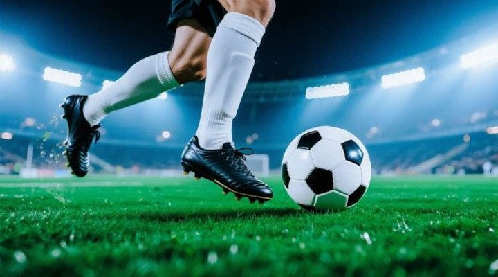 Football Player Kicking the Ball on the Pitch