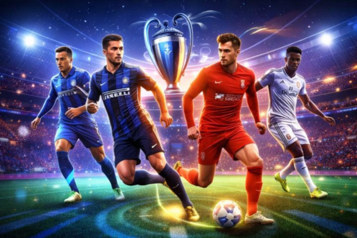 Football players playing for the UEFA Champions League cup